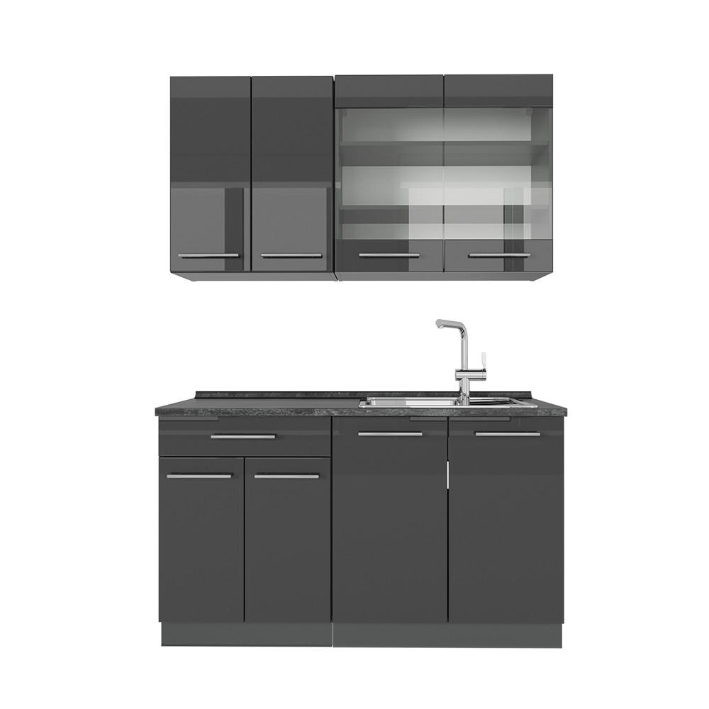 JEDNOTKOVÁ KUCHYNĚ Fame-Line Antracitový vysoký lesk - antracitová/vysoce lesklá černá, kompozitní dřevo (140/81.6/60cm) - Vicco