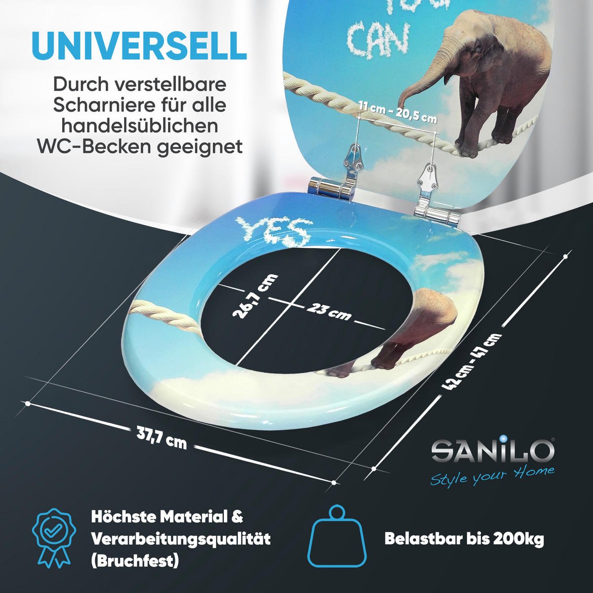 WC-SITZ mit Absenkautomatik Yes you can - Blau, Holzwerkstoff (38/6/47cm) - Sanilo