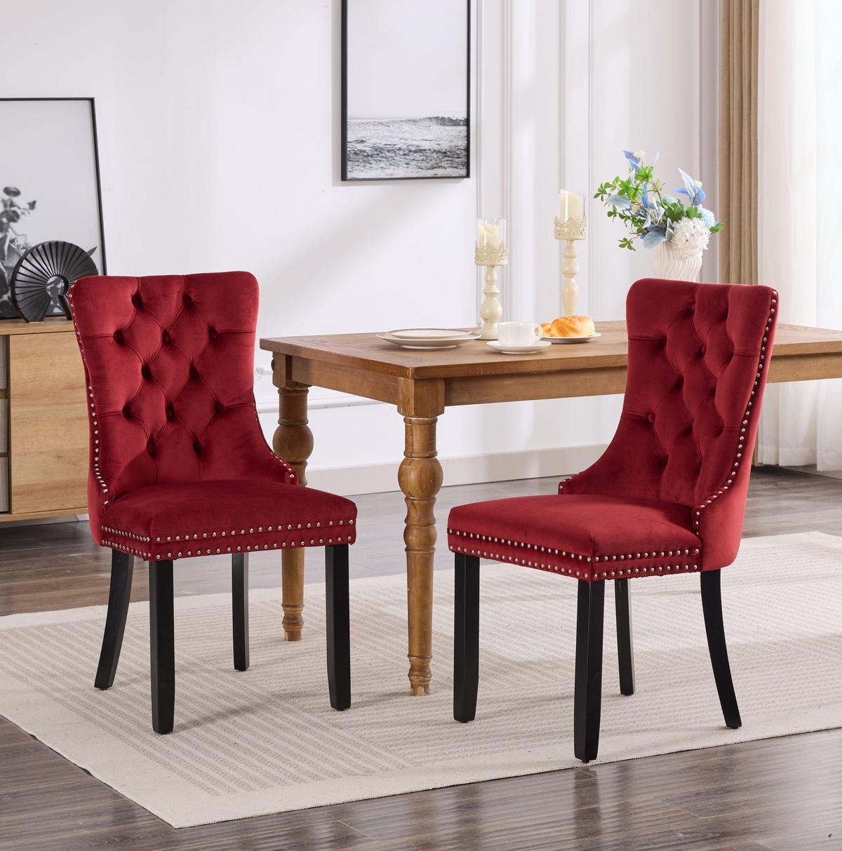 ESSZIMMERSTUHL mit hoher Rückenlehne 2er-Set Samt Wine Red - Rot, Metall (50/95/65cm) - Meubliv