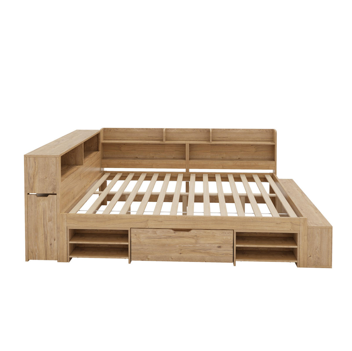 KINDERBETT 140/200 cm aus Sperrholz mit Stauraum, Regalen und kabelloser Ladefunktion Natur - Naturfarben, Holzwerkstoff (140/200cm) - Modenvie