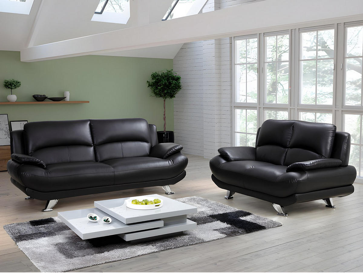 COUCHGARNITUR - 5 Personen - kunstleder - schwarz Musko - Schwarz, Leder (150/89/91cm) - Vente-Unique