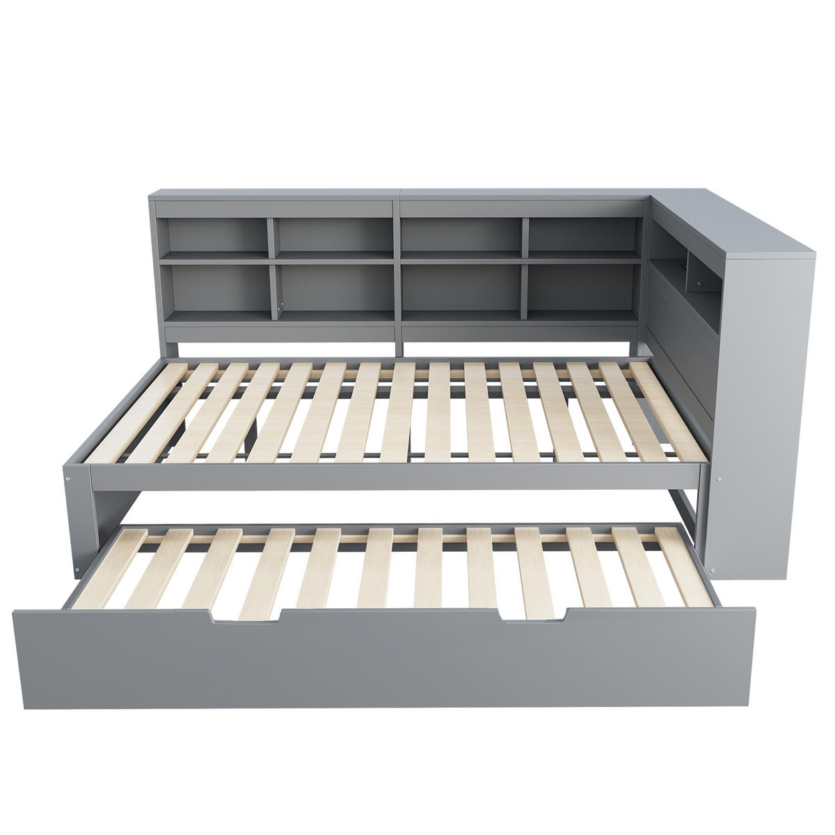 SCHLAFSOFA 140x200 Ausziehbar USB Ablage Massivholz Grau - Grau, Holzwerkstoff - FLIEKS