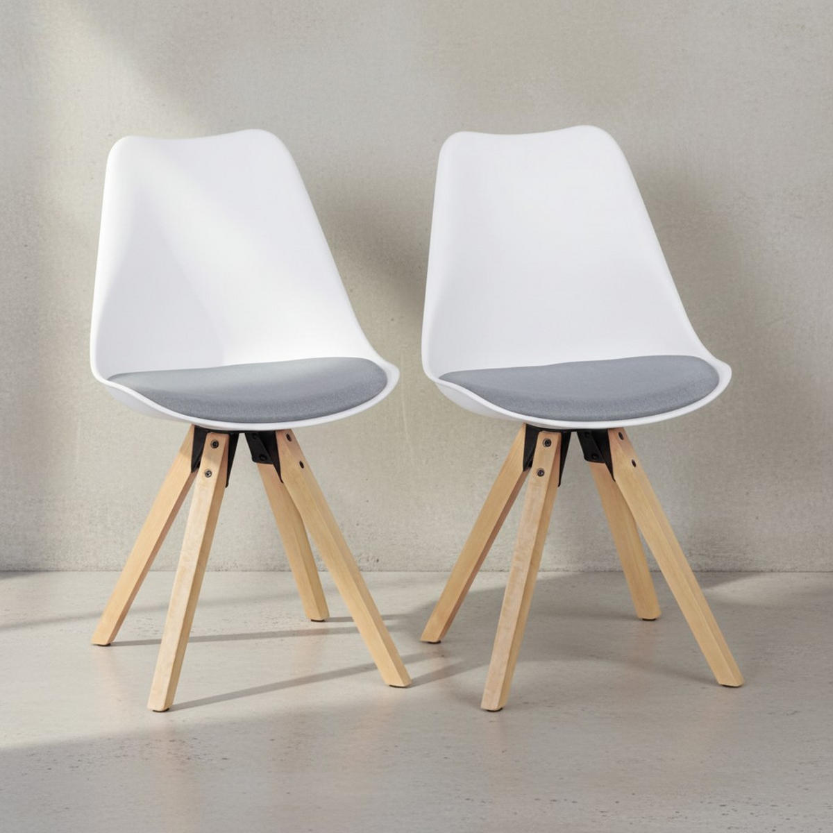 ESSZIMMERSTUHL 2er Set Stoffbezug mit Holzgestell Skandinavisch gepolstert, Weiß 49x52x87 cm - Beige/Weiß, Holz/Textil (49/87/52cm) - KADIMA DESIGN