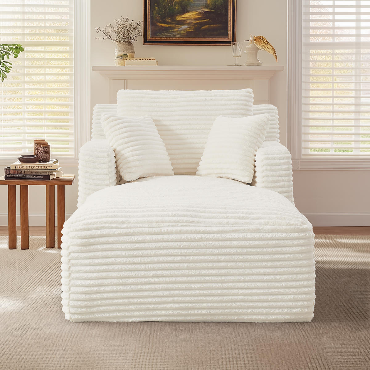 SCHLAFSESSEL DE-34906 Cord mit Schlaffunktion Cremefarben - Creme, Textil (100/82/166cm) - ComfortXL