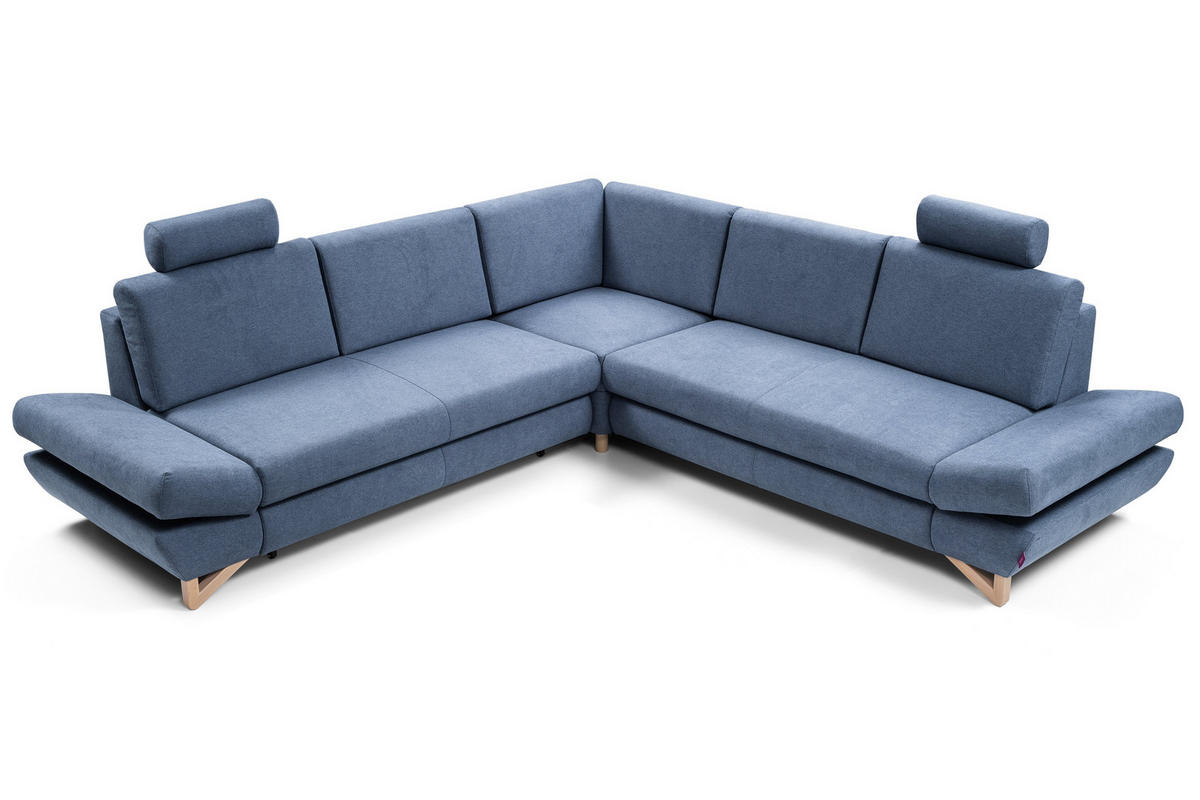 ECKSOFA CASA III L-S Blau Plüsch-Stoff mit Schlaffunktion - Blau, Holz (272/272cm) - MASSENO