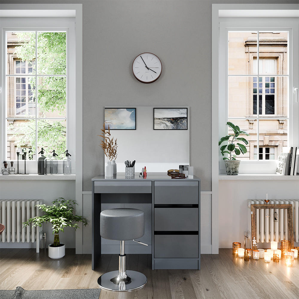 SCHMINKTISCH-SET Sherry Grau 90 cm mit Hocker - Grau, Holzwerkstoff (90/75/40cm) - Vicco