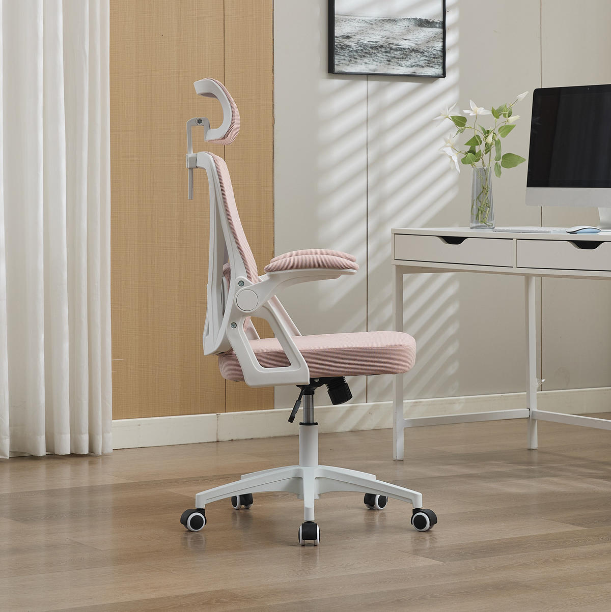 BÜROSTUHL mit Netzrücken höhenverstellbar Pink - Pink, Kunststoff (65/108/58cm) - Meubliv
