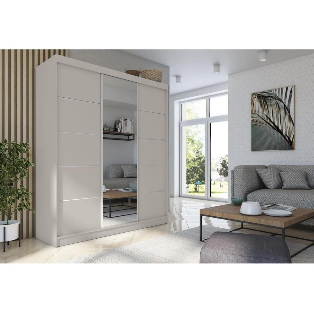 SCHWEBETÜRENSCHRANK Marika II 240/216/61 kaschmir mit Spiegel und Schubladen - Kaschmir, Holzwerkstoff (240/216/61cm) - Beautysofa