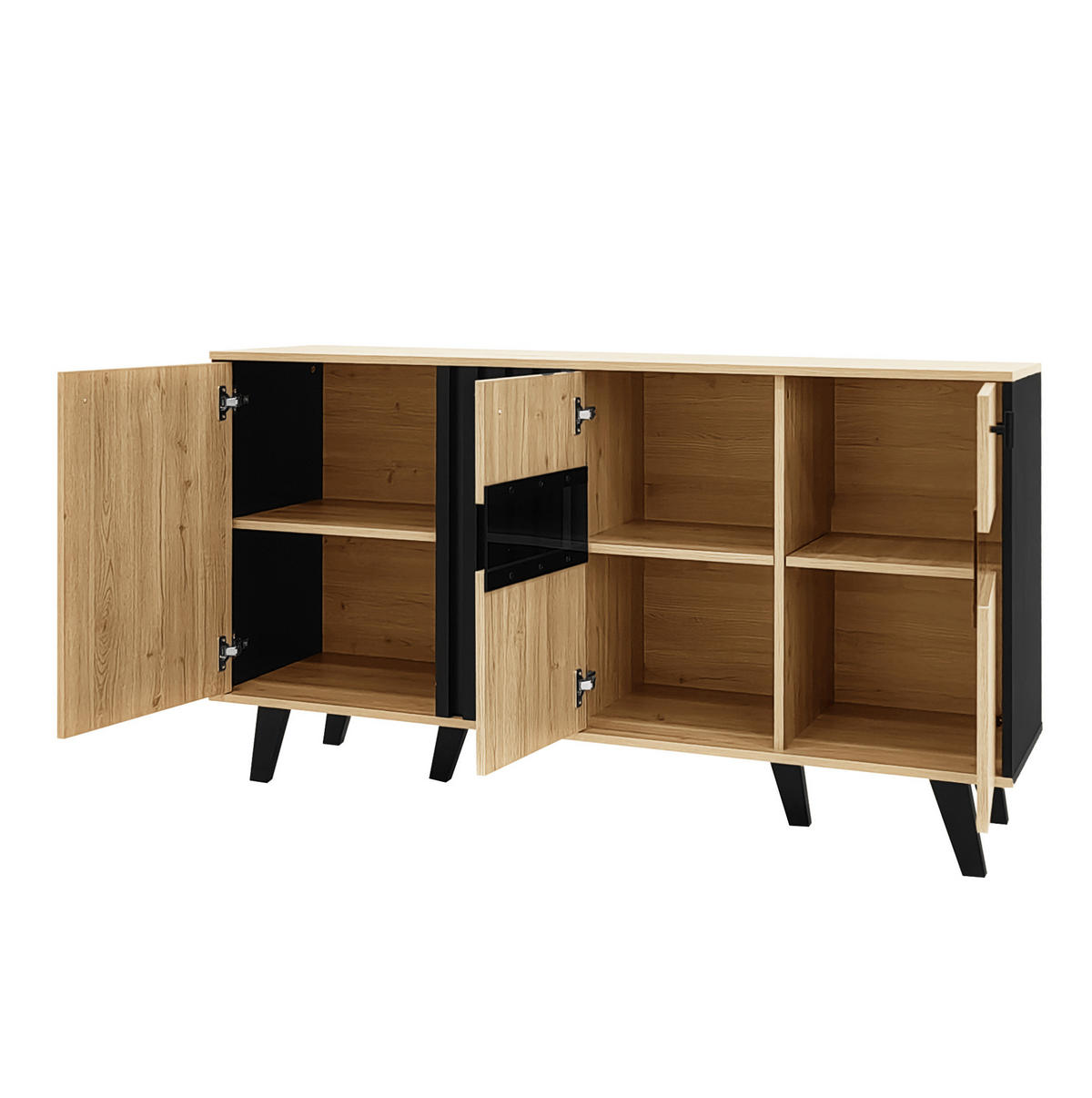 SIDEBOARD mit 3 Türen 140 x 78,5 x 41 cm Holzoptik Schwarz - Braun, Glas (140/78.5/41cm) - Meubliv