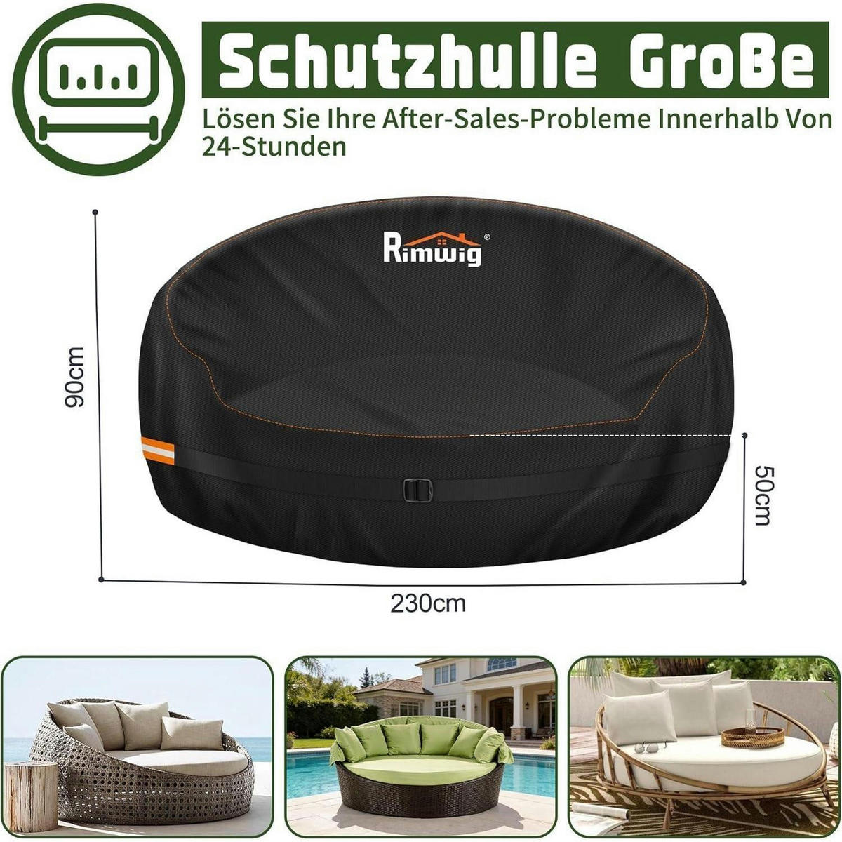 GARTENLIEGE Abdeckung Ø230x90/50cm Wasserdicht Oxford-Stoff - Schwarz, Textil (190/90/50cm)