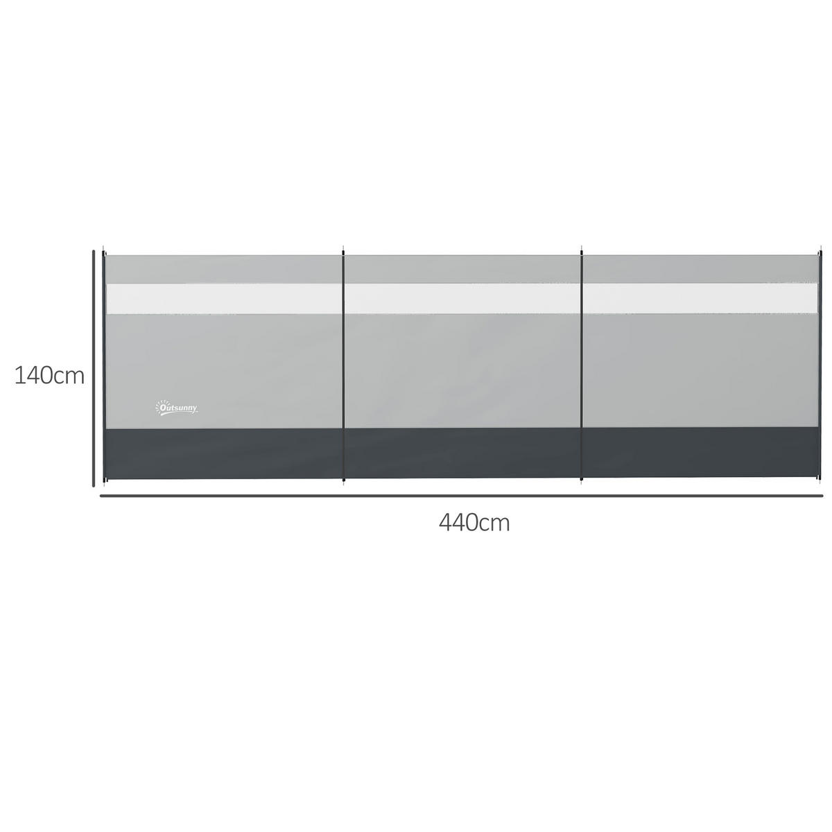 WINDSCHUTZ 3er Set Polyester Stahl Grau - Grau, Kunststoff (1/140cm) - Outsunny