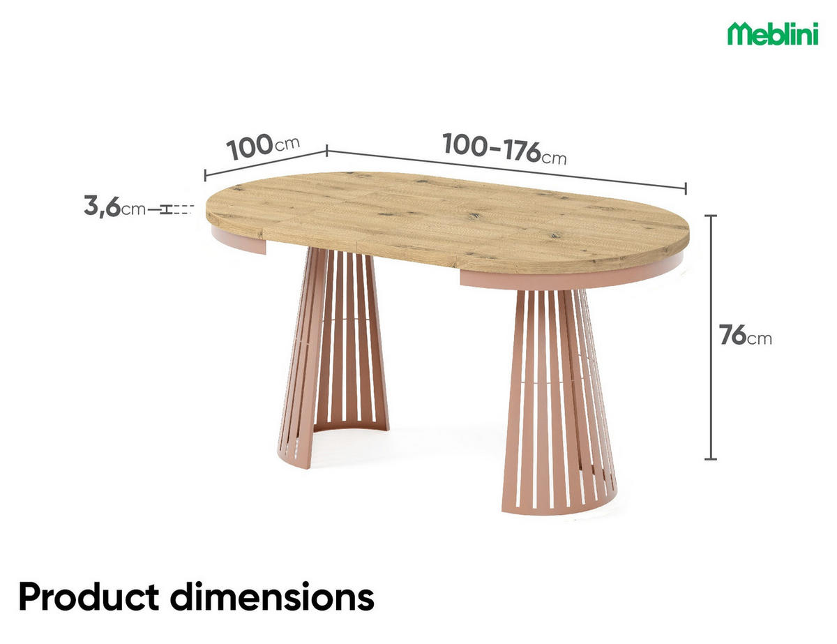 ESSTISCH Cone Bis - Eiche Artisan/Kupferfarben, Holzwerkstoff/Metall (100/100/76cm) - Meblini