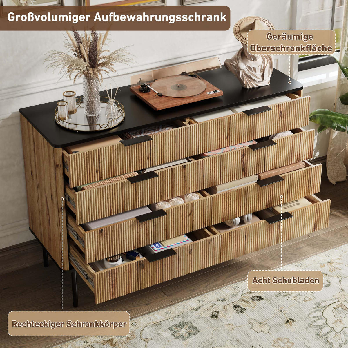 SIDEBOARD 120x39,5x80 Wohnzimmer Esszimmer Eingang Stauraum - Schwarz, Holzwerkstoff (39.5/80/120cm) - FLIEKS