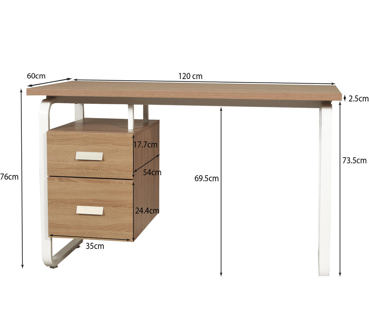 SCHREIBTISCH mit Schubladen PEARL/ Eiche dekor und Metall Weiß - Weiß/Sonoma Eiche, Holzwerkstoff/Metall (120/60/76cm) - Weber Industries