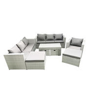 BALKONMÖBEL-SET Polyrattan Hellgrau-Mix 11-teilig - Hellgrau/Grau, Glas/Kunststoff - Fimous