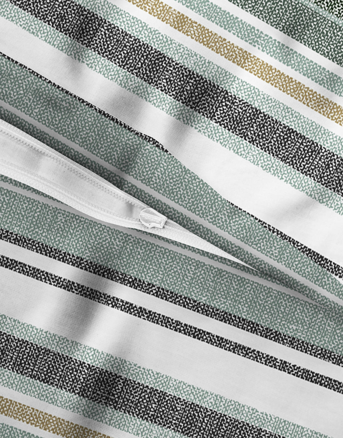 BETTWÄSCHE-GARNITUR Premium Satin Querstreifen salbei, 135x200 cm + 80x80 cm - Salbeigrün, Textil (135/200cm) - biberna