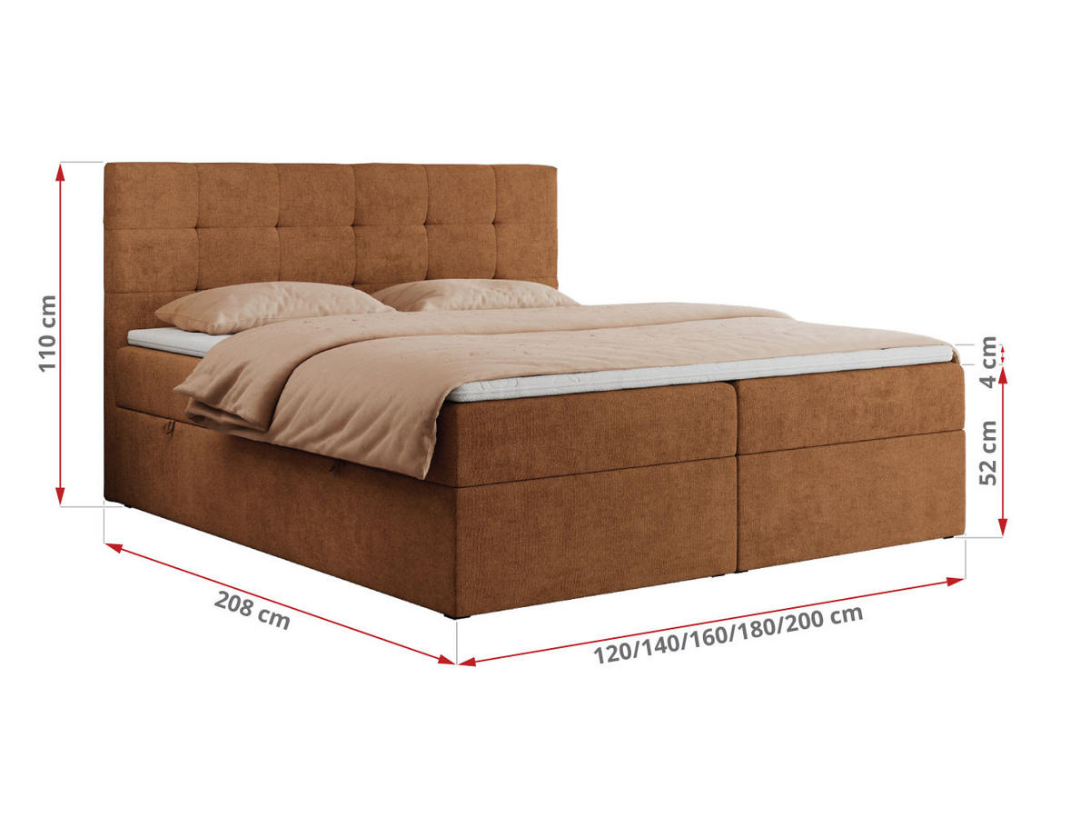 BOXBETT CENTO 180/200 Orange Strukture - H3 - Orange, Holz/Textil (180/200cm) - MKS
