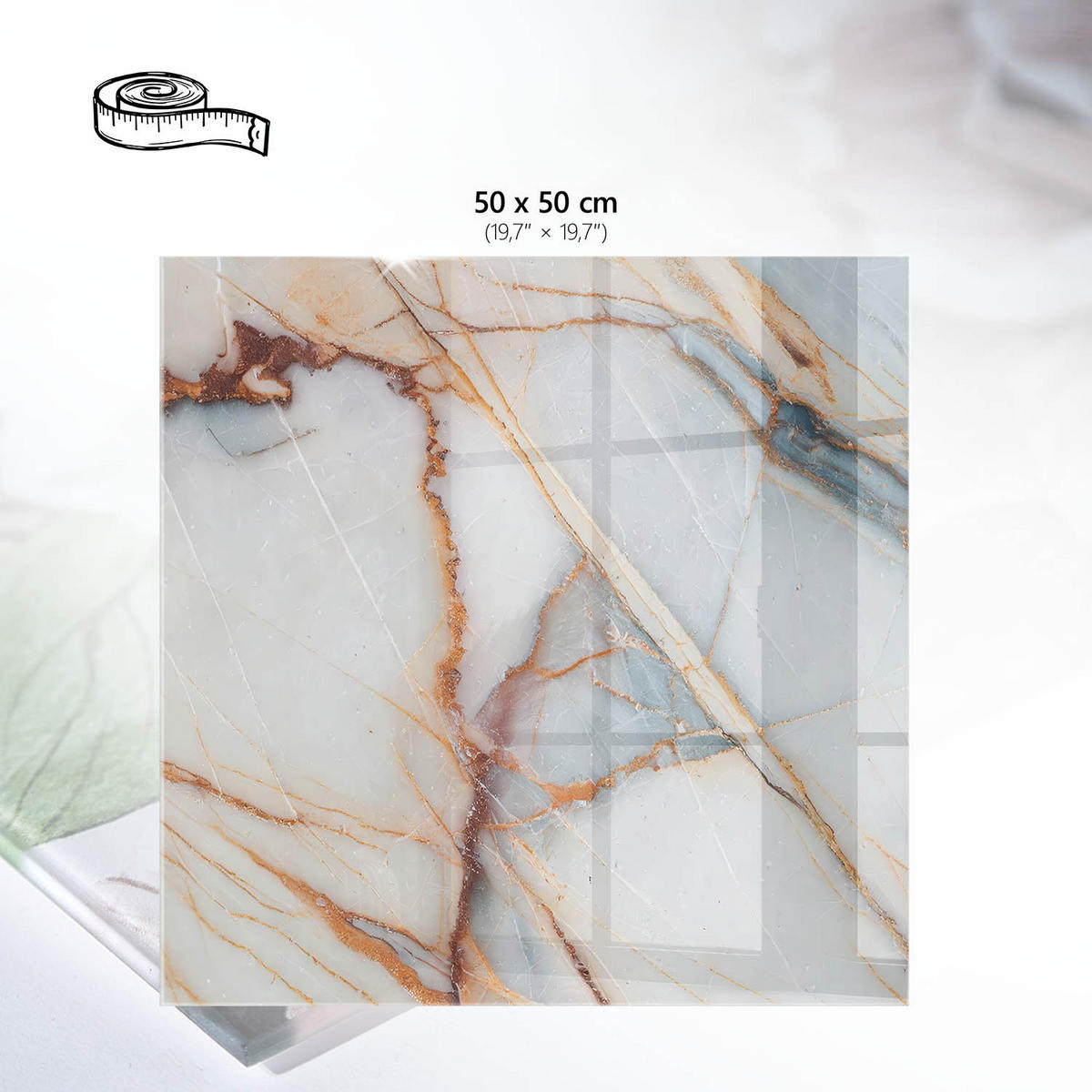 TISCHPLATTE 50x50 cm – Marmor-Eleganz - Weiß, Glas (0.4/50/50cm) - Wallfluent