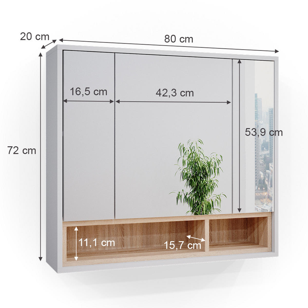 BADSPIEGELSCHRANK Beatrice Weiß 80 x 72 cm - Weiß, Holzwerkstoff (80/72/20cm) - Vicco