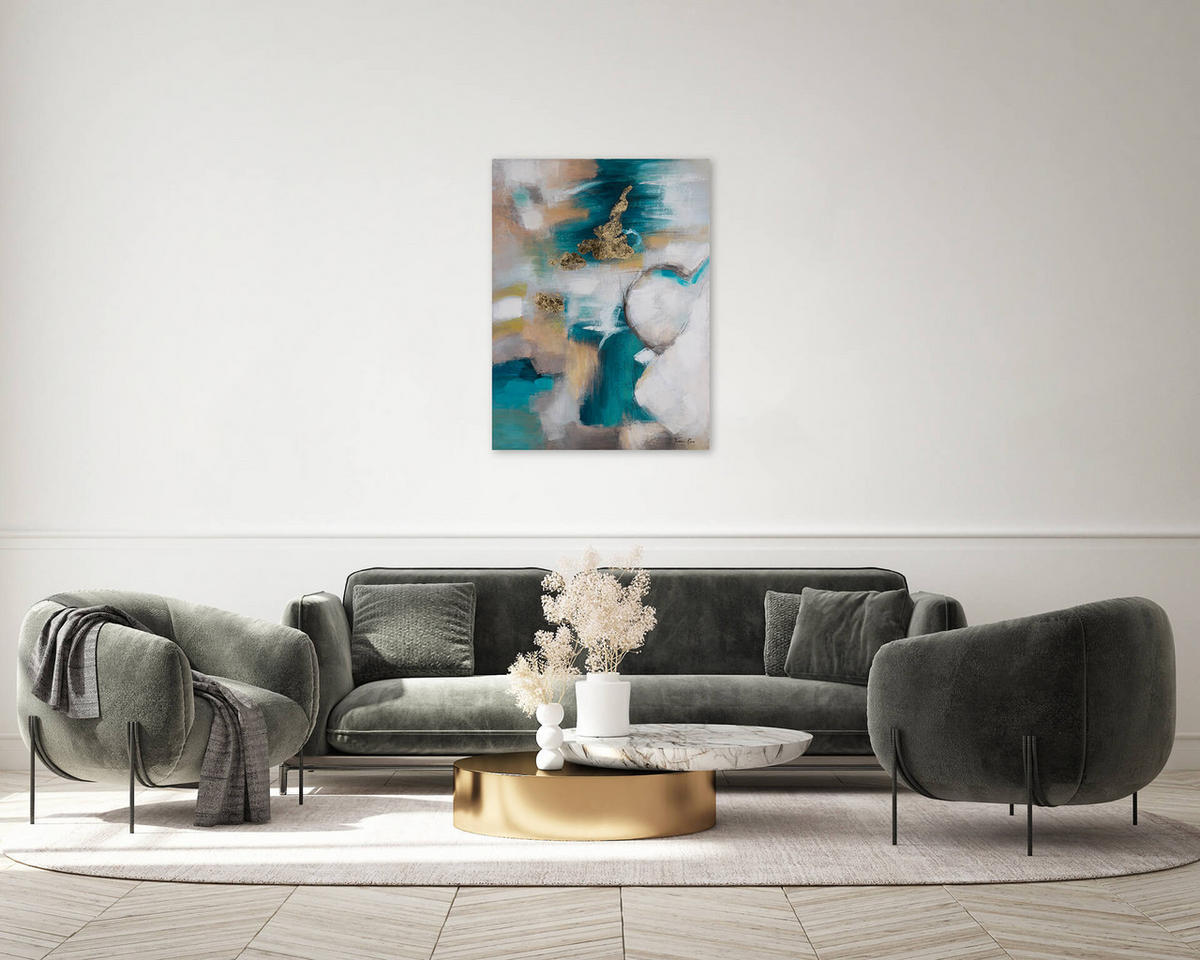 ACRYLBILD HANDGEMALT 75/100 cm - Türkis/Grau, Holz/Textil (75/100cm) - KUNSTLOFT