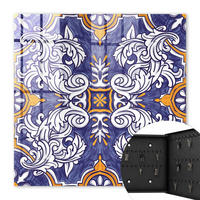 SCHLÜSSELBOX Schwarz 30x30 cm- Türöffnung nach rechts - Pflanzenornament - Blau, Metall (30/30/5cm) - TULUP