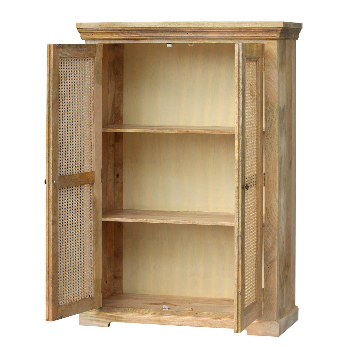 MASSIVES HIGHBOARD mit 2 Türen - Mango / Beige - Beige/Goldfarben, Naturmaterialien/Holz (100/145/40cm) - home24