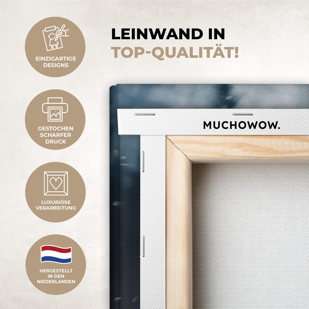 LEINWANDBILD Hirsche - Tiere - Landschaft - Winter - Schnee XXL 150x100 cm - Kastanienfarben, Textil (150/100cm) - MuchoWow