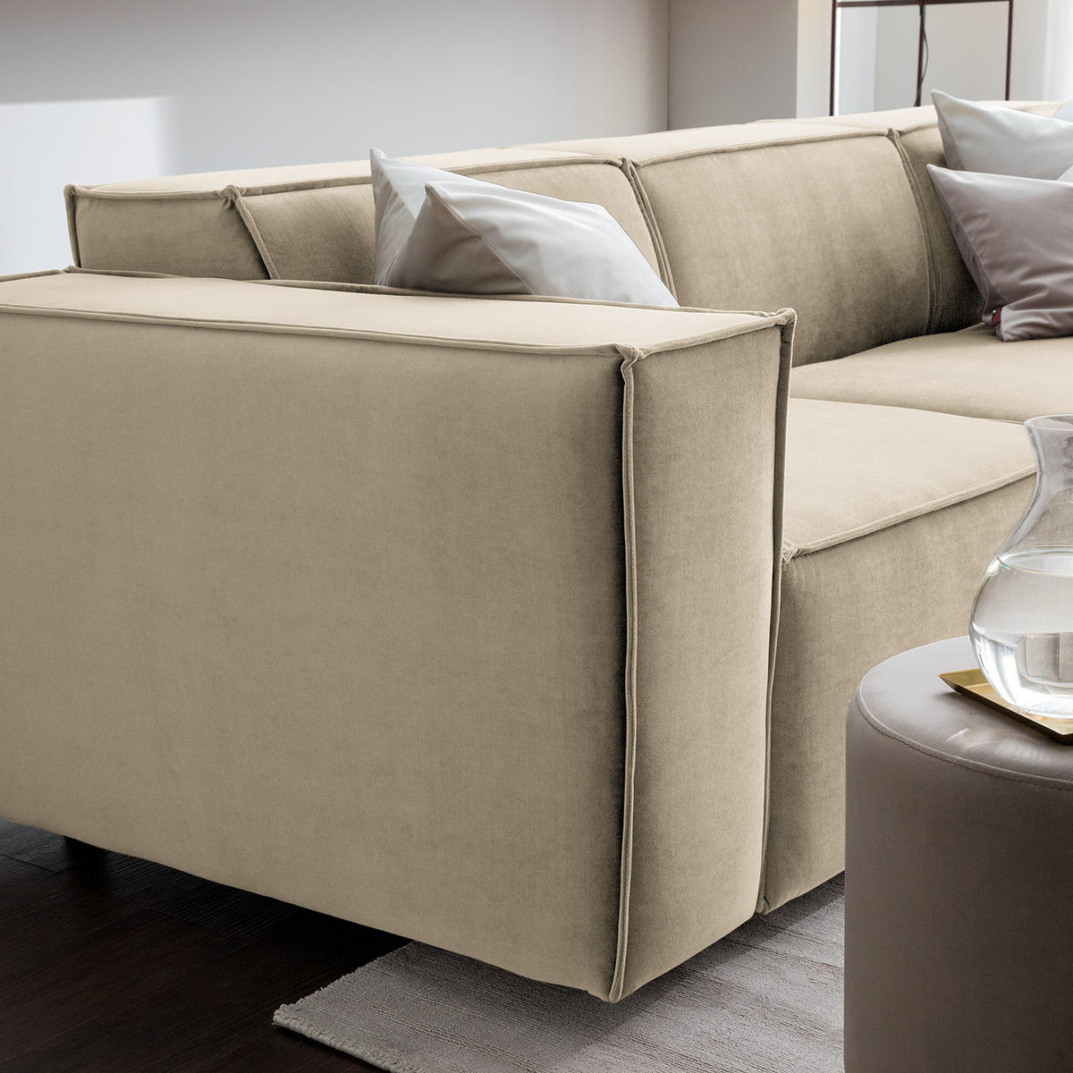 3-SITZER SOFA - Beige/Schwarz, Kunststoff/Textil (260/70/96cm) - home24