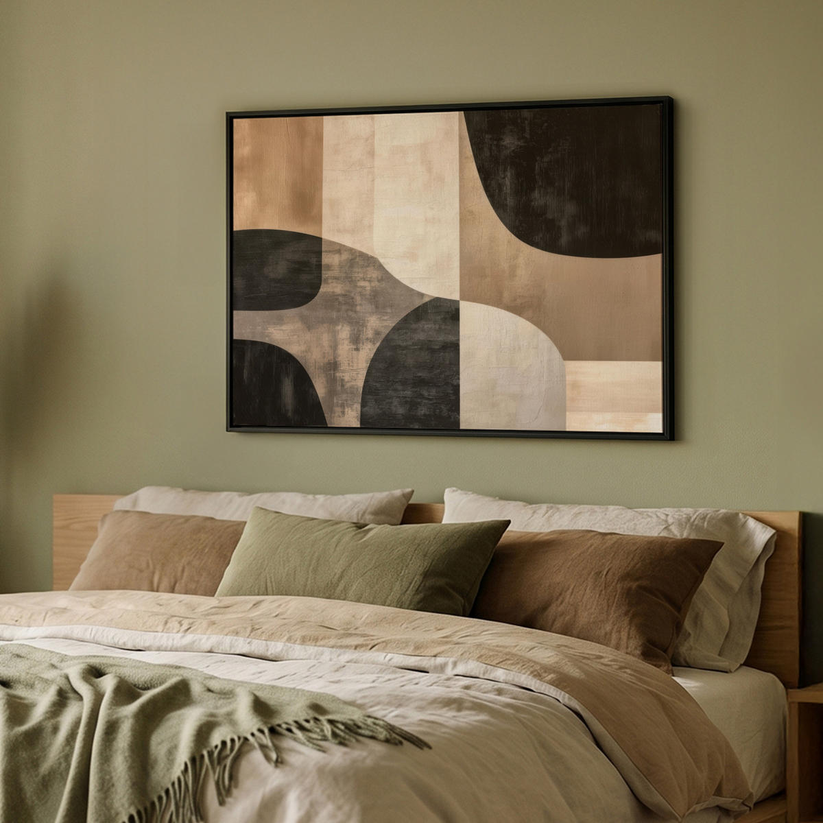 LEINWAND Bilder mit Rahmen - Abstrakt - Flugzeuge - Schwarz - Rund - 100x70 - Beige, Textil (100/70cm) - MuchoWow