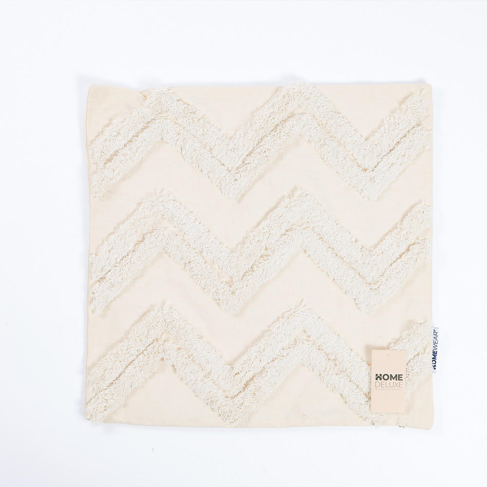 KISSENEBZUG JARA - Creme, Zickzack / mit Kissenfüllung - Creme, Kunststoff (50/50cm) - Home Deluxe