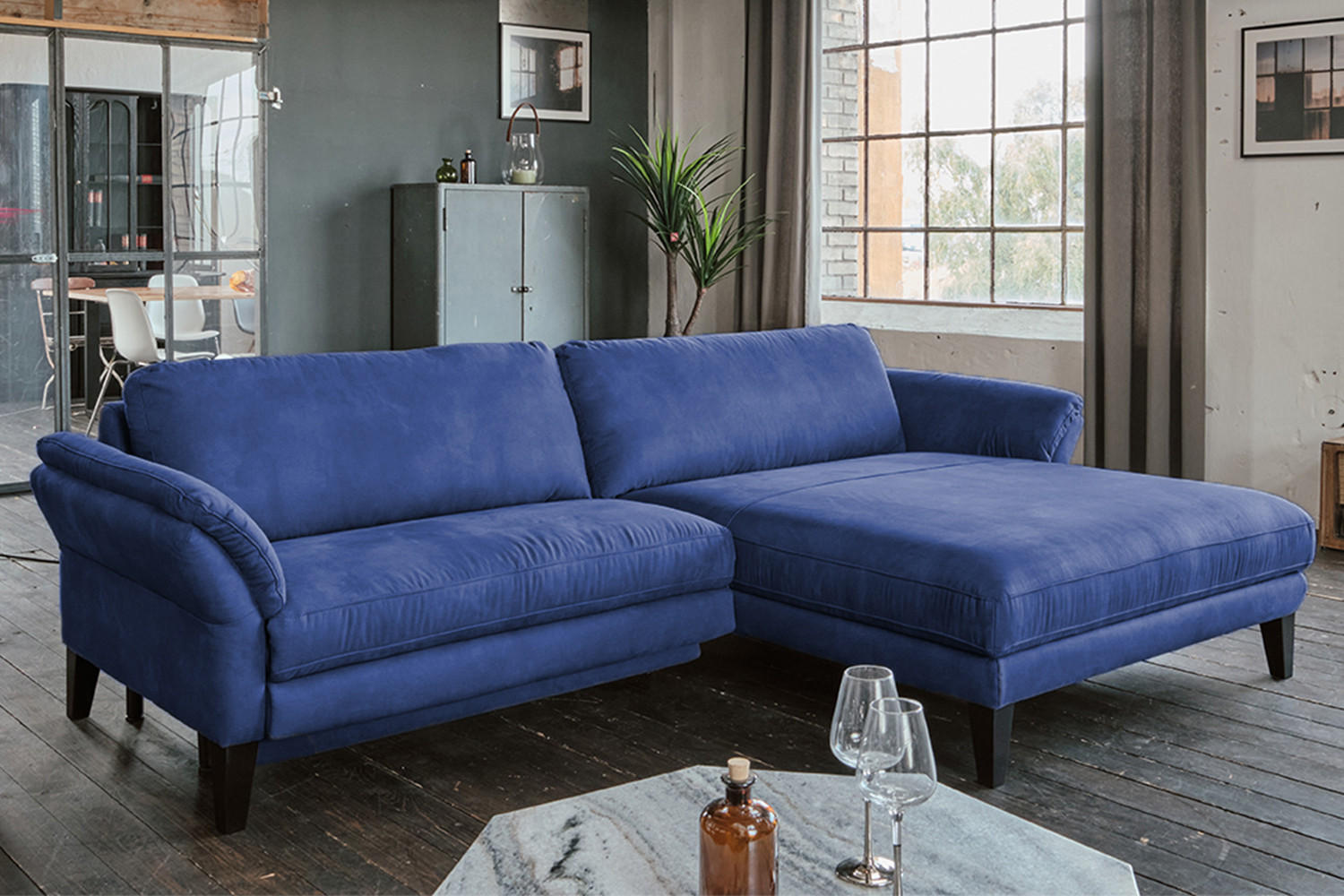 ECKSOFA MALTA Blau Webstoff - Blau/Schwarz, Buchenholz/Textil (302/175cm) - KAWOLA