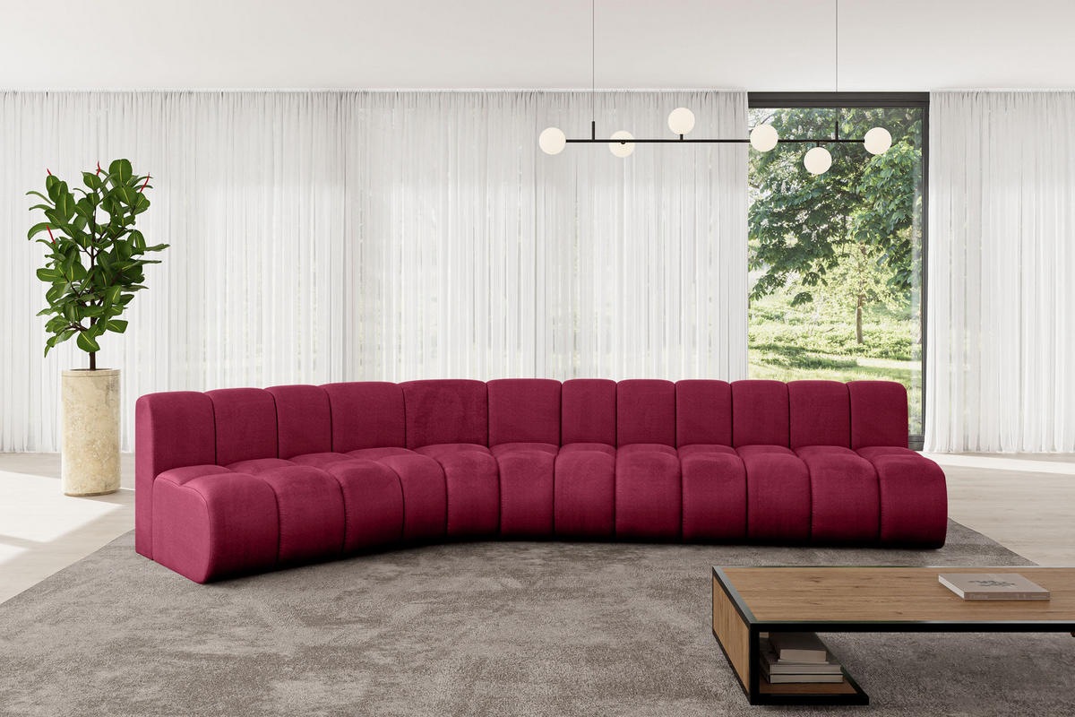 ECKSOFA modulares Sofa Montra-L2 - 381x174x70 cm Bordeauxrot - Bordeaux, Holzwerkstoff/Textil (381/174cm) - ALTDECOR