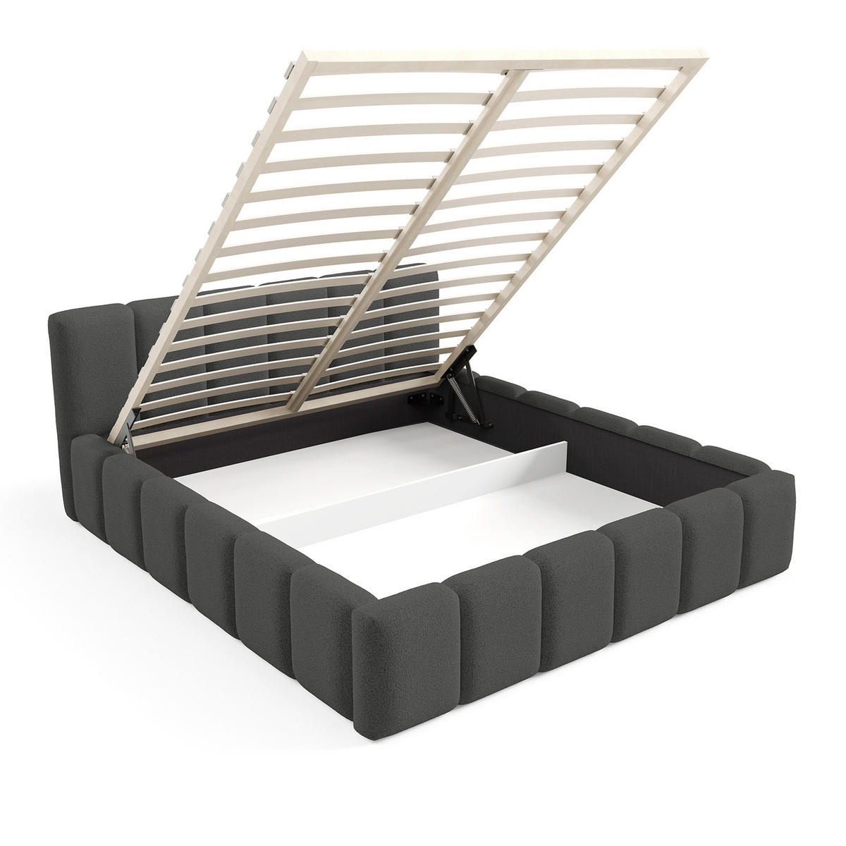 POLSTERBETT KALLA Medium 140x200 cm mit Bettkasten – QUELLE 92 - Dunkelgrau, Holz (140/200cm) - Dekori_Interiors