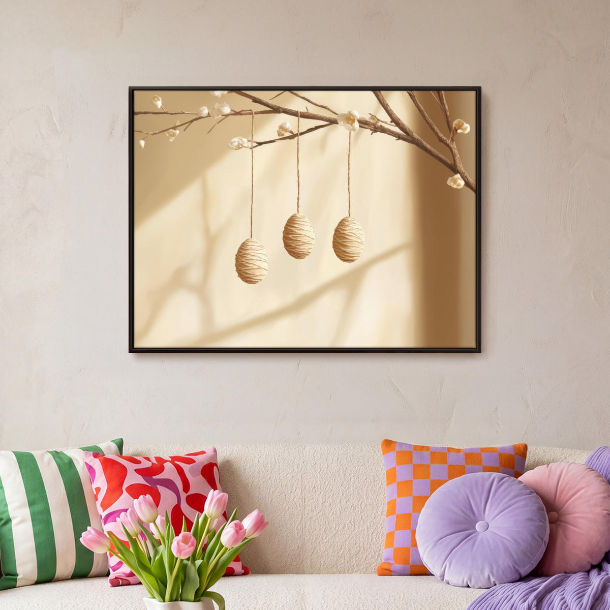 LEINWAND Bilder mit Rahmen - Beige - Osterkuchen - Eier - 80x60 - Beige, Textil (80/60cm) - MuchoWow