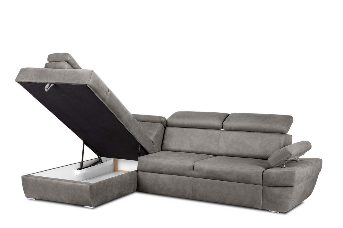 SCHLAFECKSOFA RATLO links 4/5-Sitzer mit Bettkasten in Lederoptik, silber - Silberfarben, Textil (270/190cm) - KONSIMO®