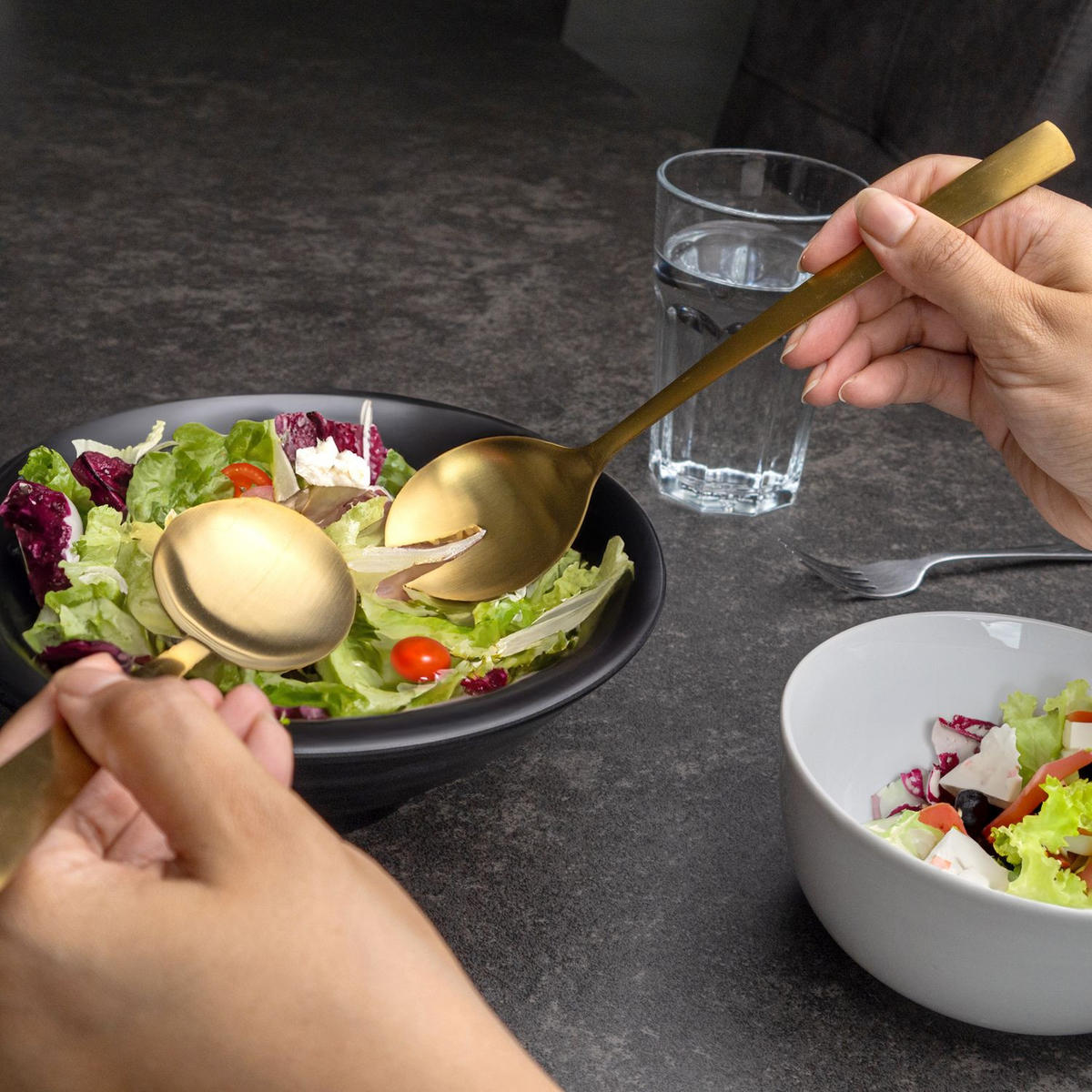 SALATBESTECK 2er-Set Edelstahl 18/0 - Goldfarben, Metall - Intirilife