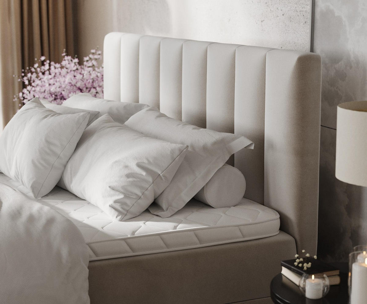 BOXBETT Lusso 200/200 cm Hellbeige im Paros Stoff - Beige/Schwarz, Holz/Holzwerkstoff (200/200cm) - AltaBeds