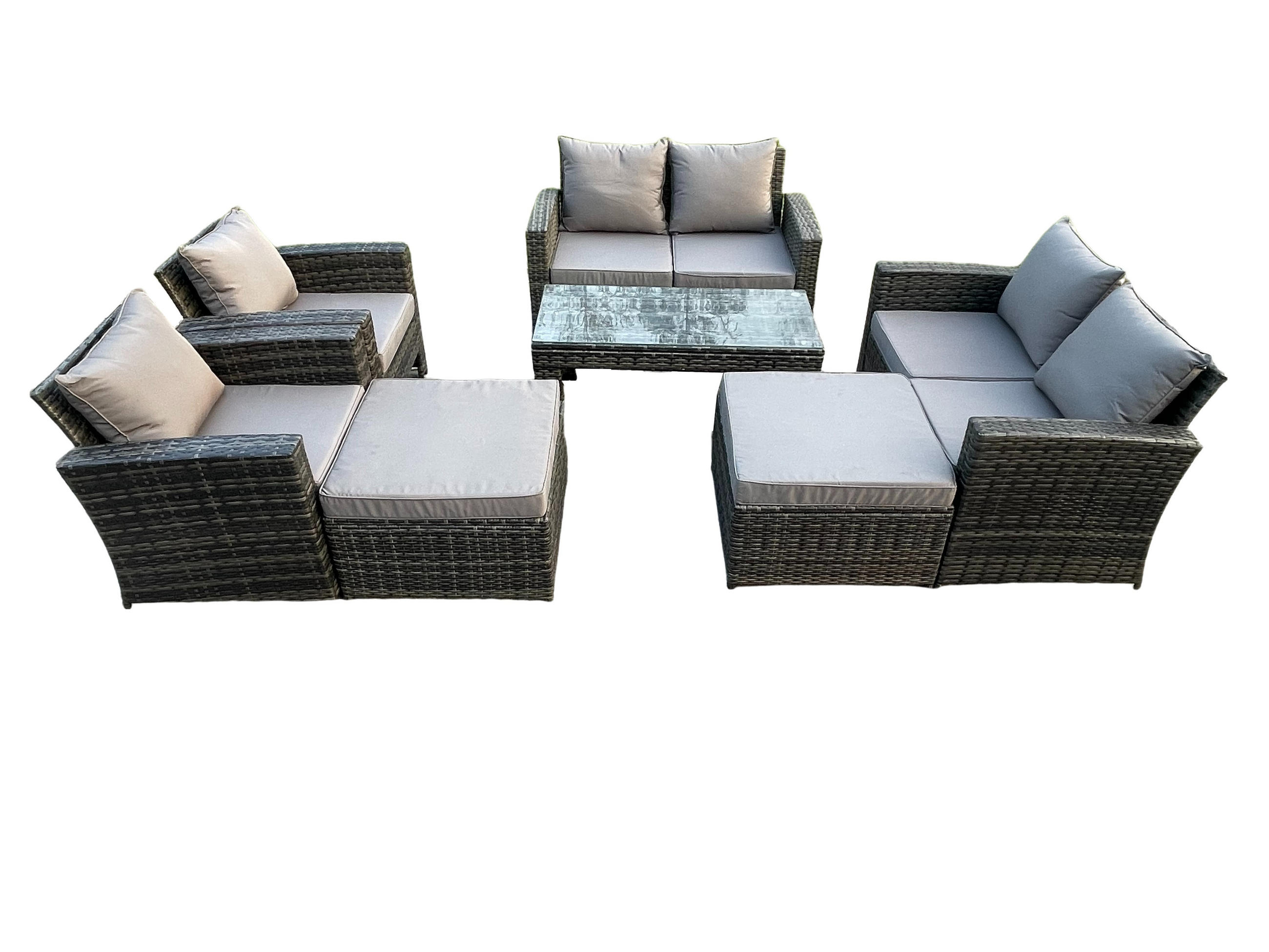 GARTENMÖBEL-SET mit Kissen Polyrattan Dunkelgrau 8-Sitzer - Dunkelgrau, Metall - Fimous