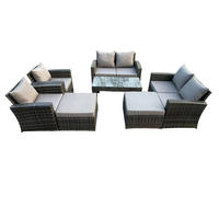 GARTENMÖBEL-SET mit Kissen Polyrattan Dunkelgrau 8-Sitzer - Dunkelgrau, Metall - Fimous