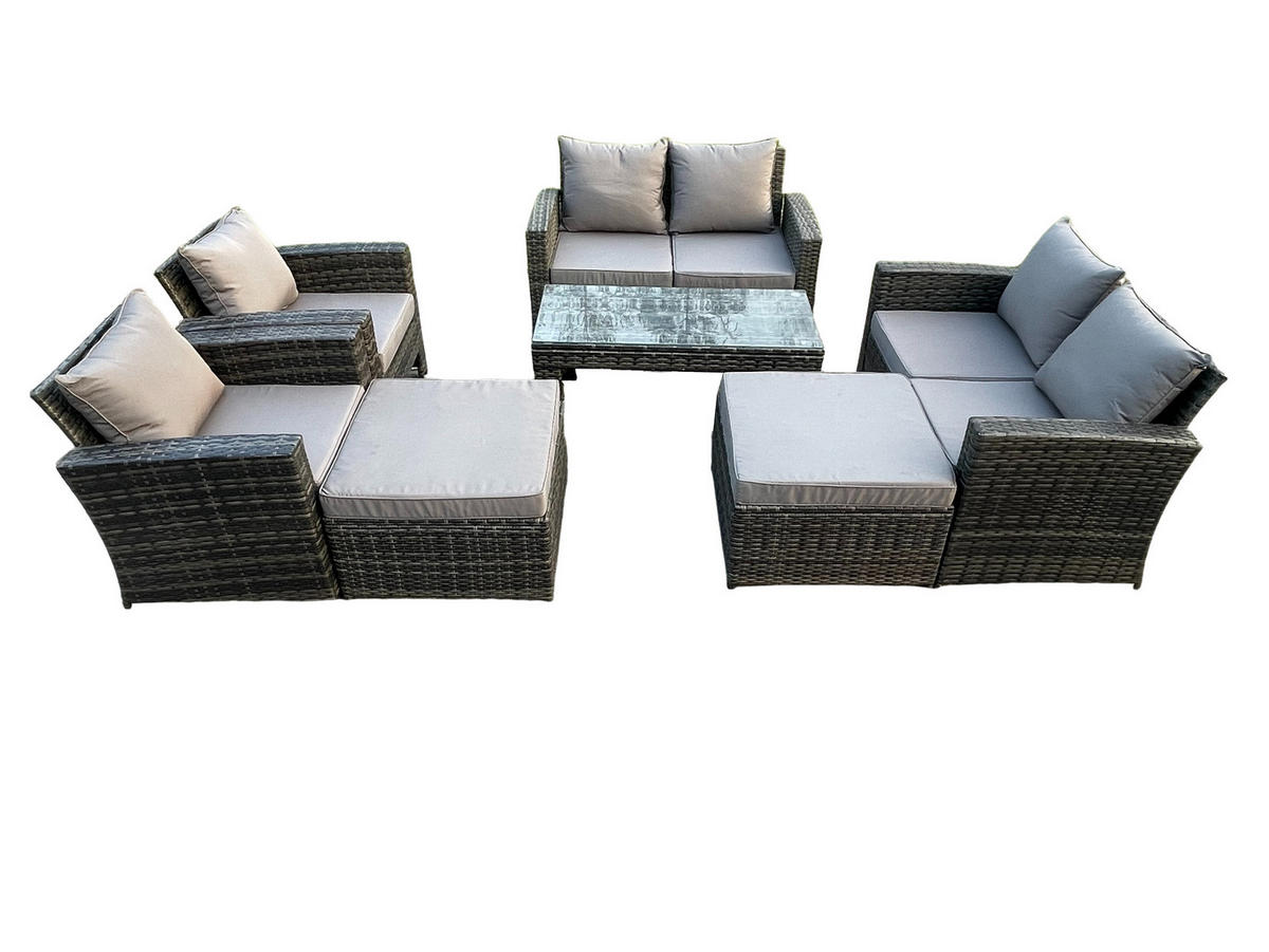 GARTENMÖBEL-SET mit Kissen Polyrattan Dunkelgrau 8-Sitzer - Dunkelgrau, Metall - Fimous