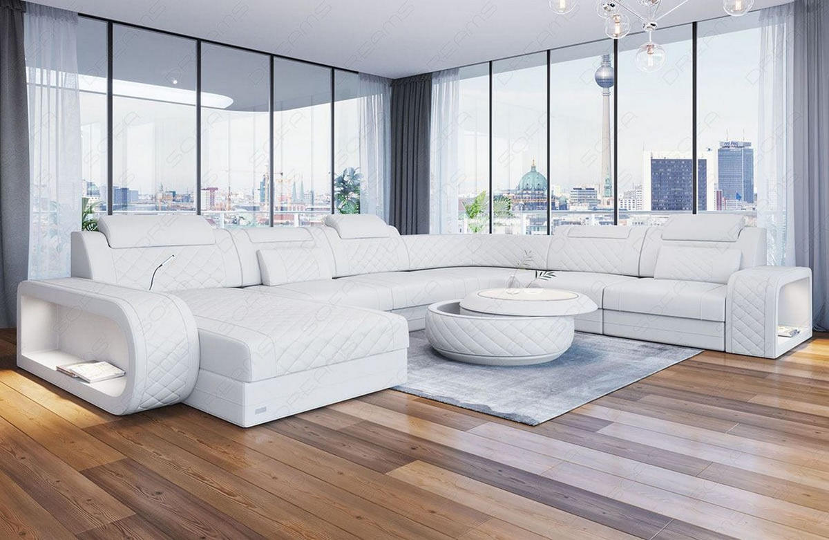 WOHNLANDSCHAFT Berlin U-Form Mini Weiß Kunstleder - Weiß, Textil (362/80/264cm)
