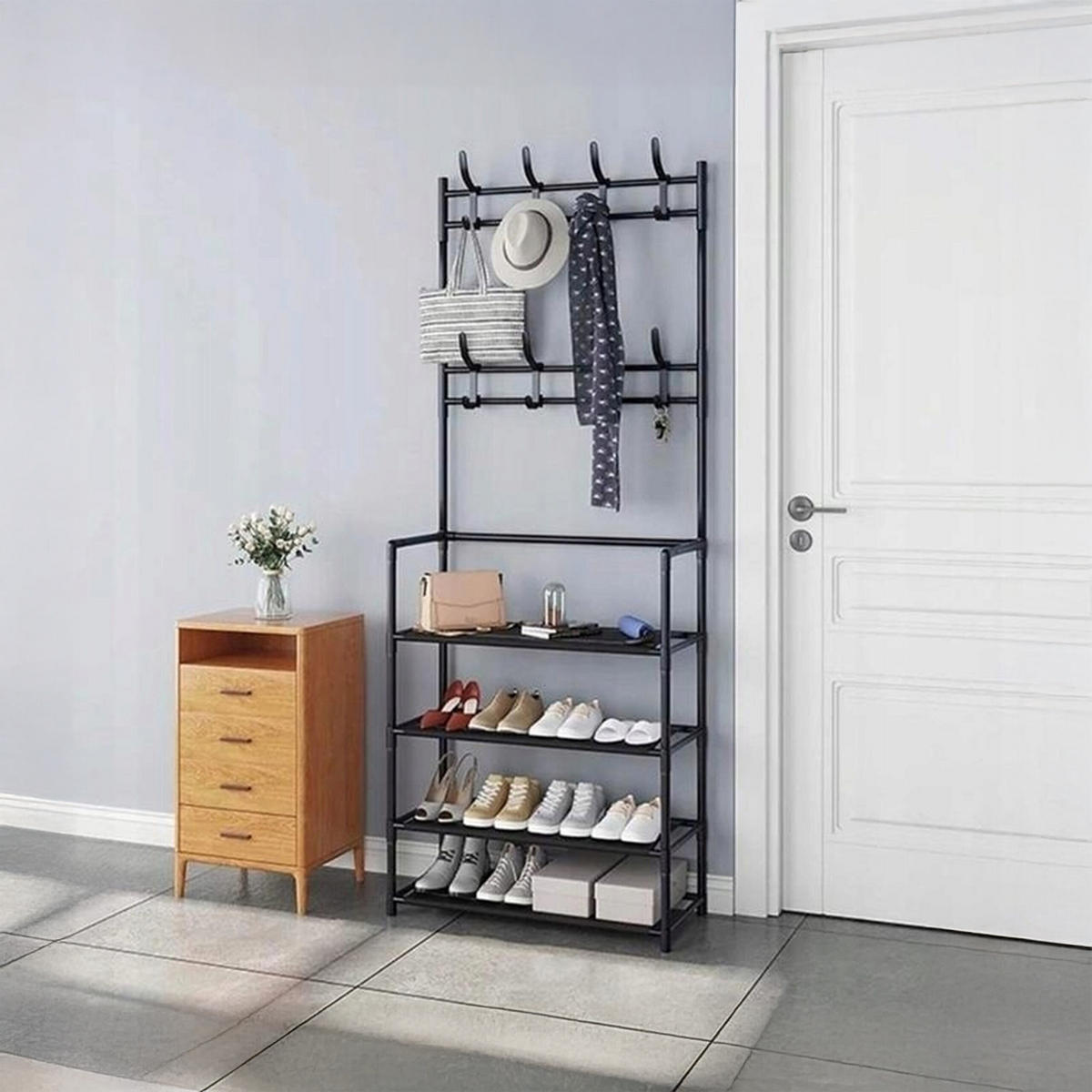 VĚŠÁK - černá, kov/textil (59.5/150.5/25cm) - Relaxdays