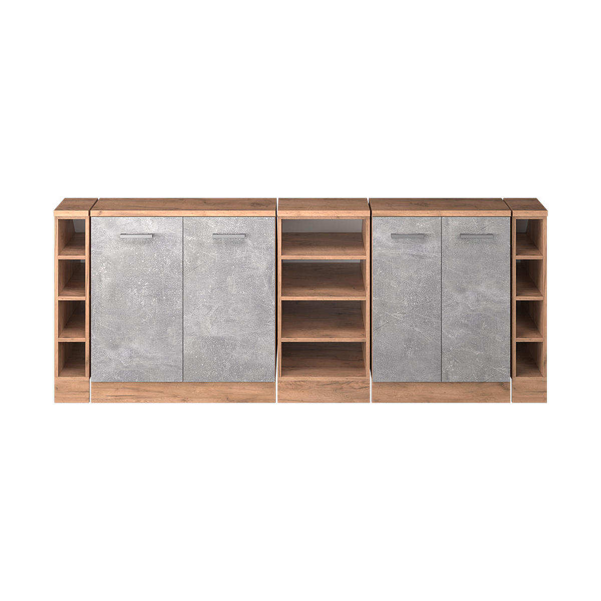KUHINJSKI ORMAR ZA KOSINE KROVA R-Line Beton 210 cm Set od 5 ormarićnih korpusa, dubina 60 cm - hrast medunac/siva, drvni materijal (210/83.8/60cm) - Vicco