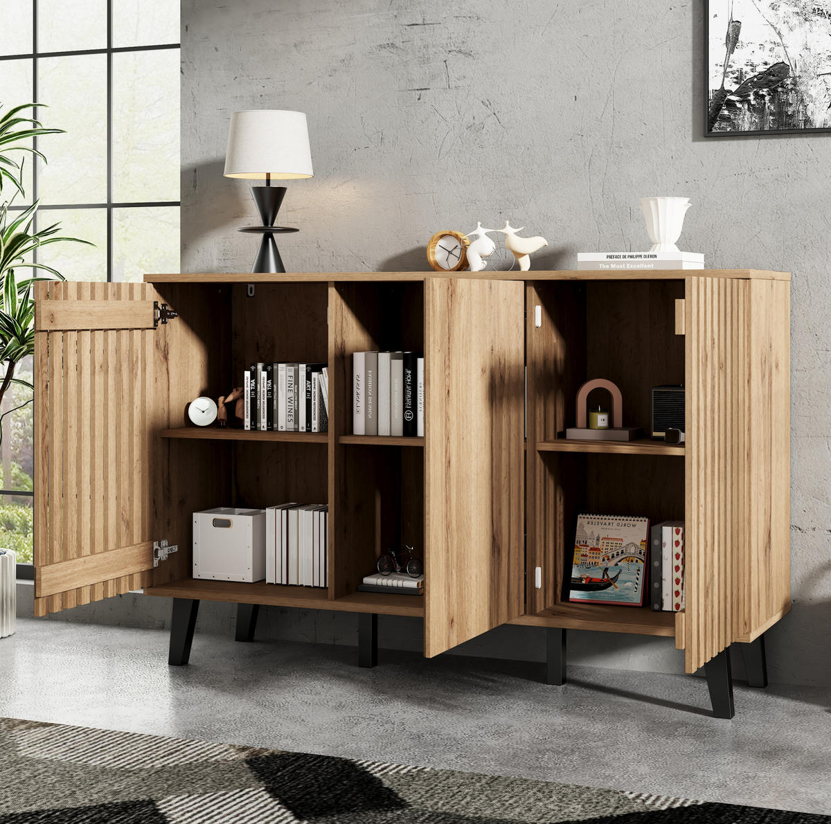 TV-LOWBOARD und Sideboard aus Spanplatte 180x40x55/150x40x95 cm Naturholzfarben mit Stauraum - Hellbraun, Holzwerkstoff (180/55/40cm) - IVMEU