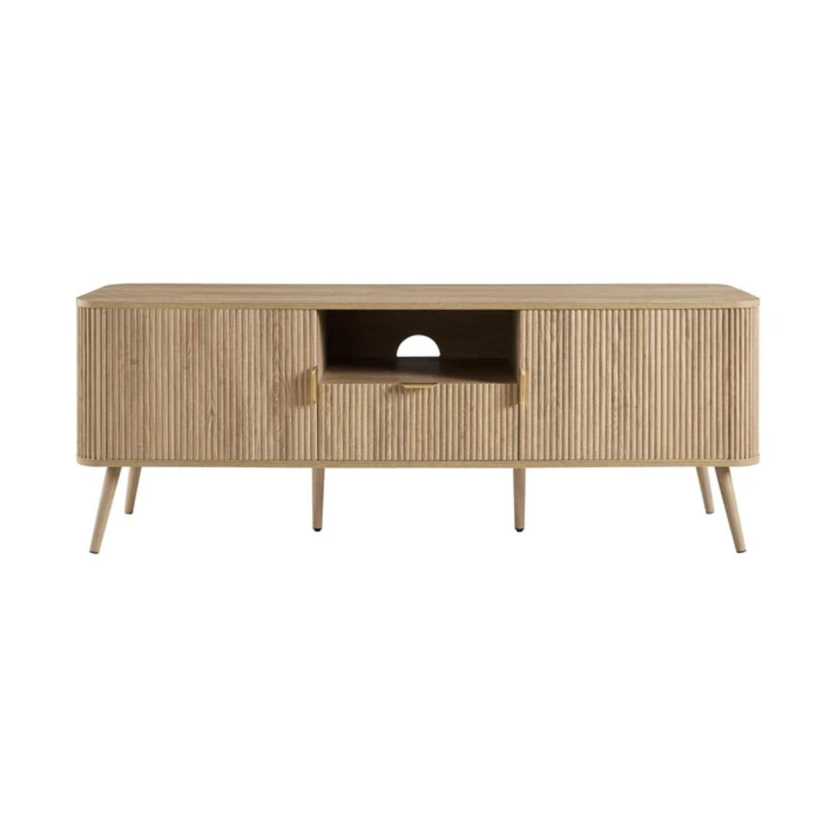 TV-MÖBEL 2 Türen Fronten gerundetem Lamelleneffekt 39/56/140 cm - Eschefarben, Holzwerkstoff (39/56/45cm) - Calicosy