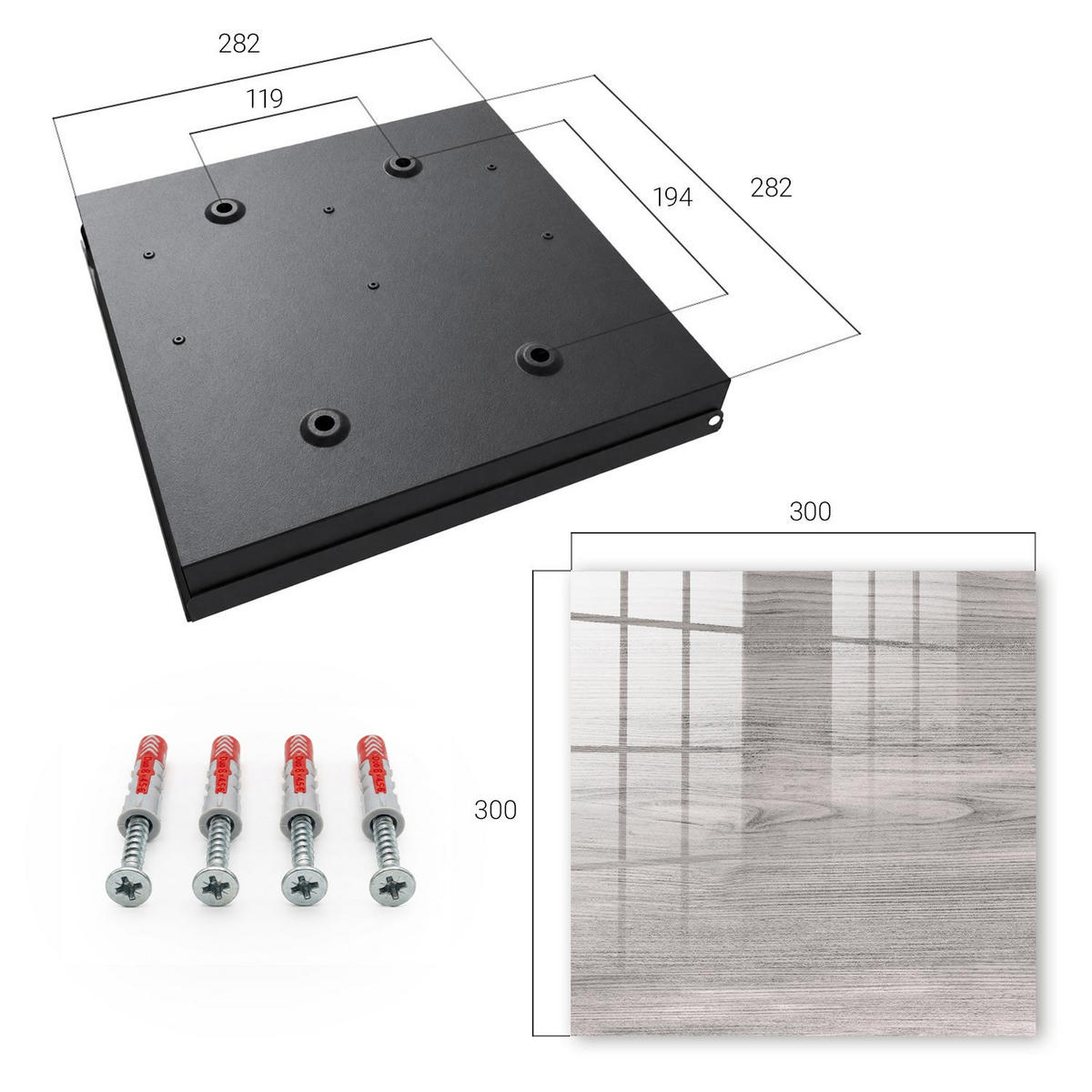 SCHLÜSSELBOX Schwarz 30x30 cm- Türöffnung nach rechts - Graues Holz - Grau, Metall (30/30/5cm) - TULUP