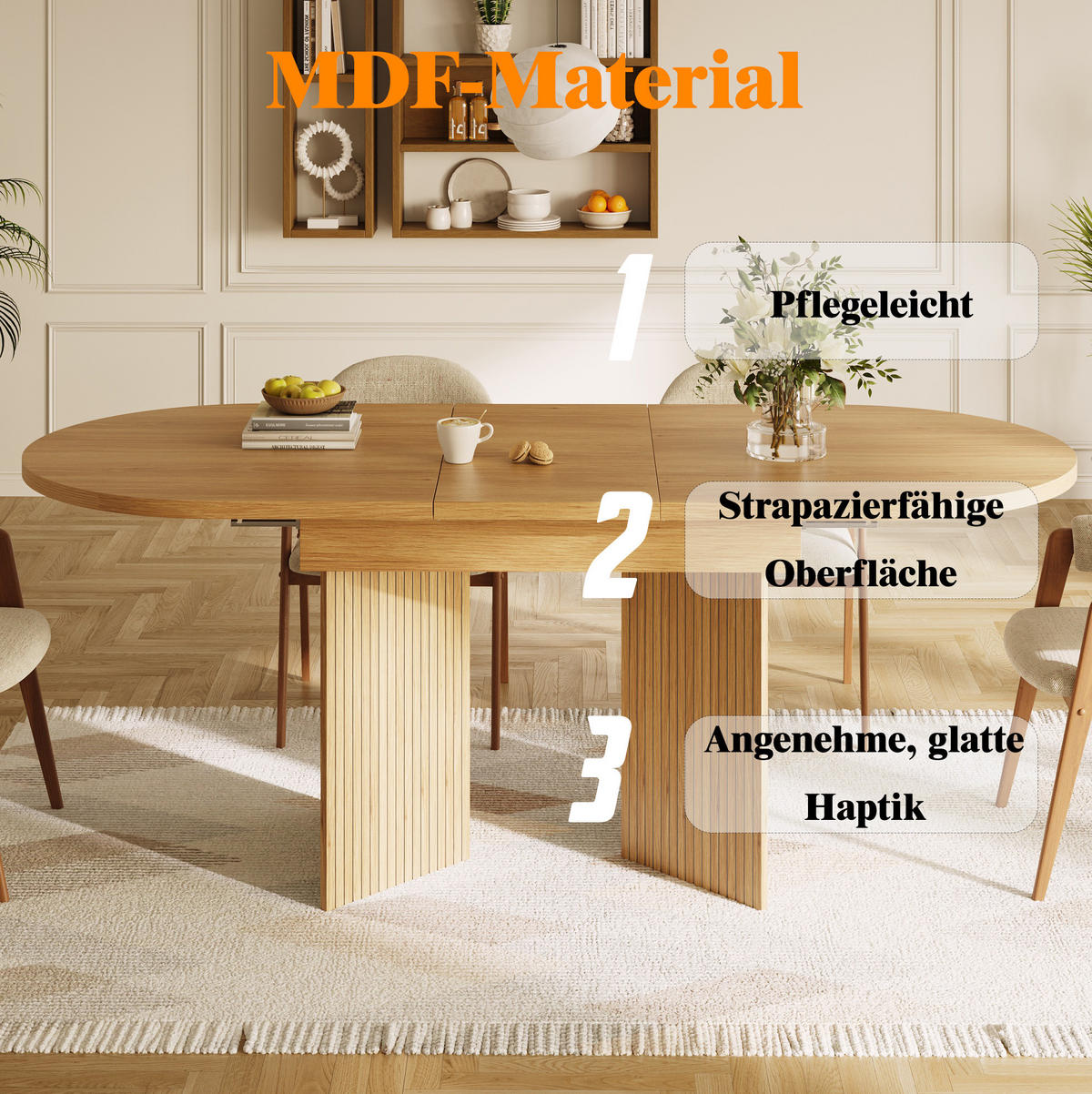 ESSTISCH 120-160/80/75 cm ausziehbar mit flexibler Tischplatte und MDF-Oberfläche, Naturholz - Hellbraun, Holzwerkstoff (120/80/75cm) - Redom