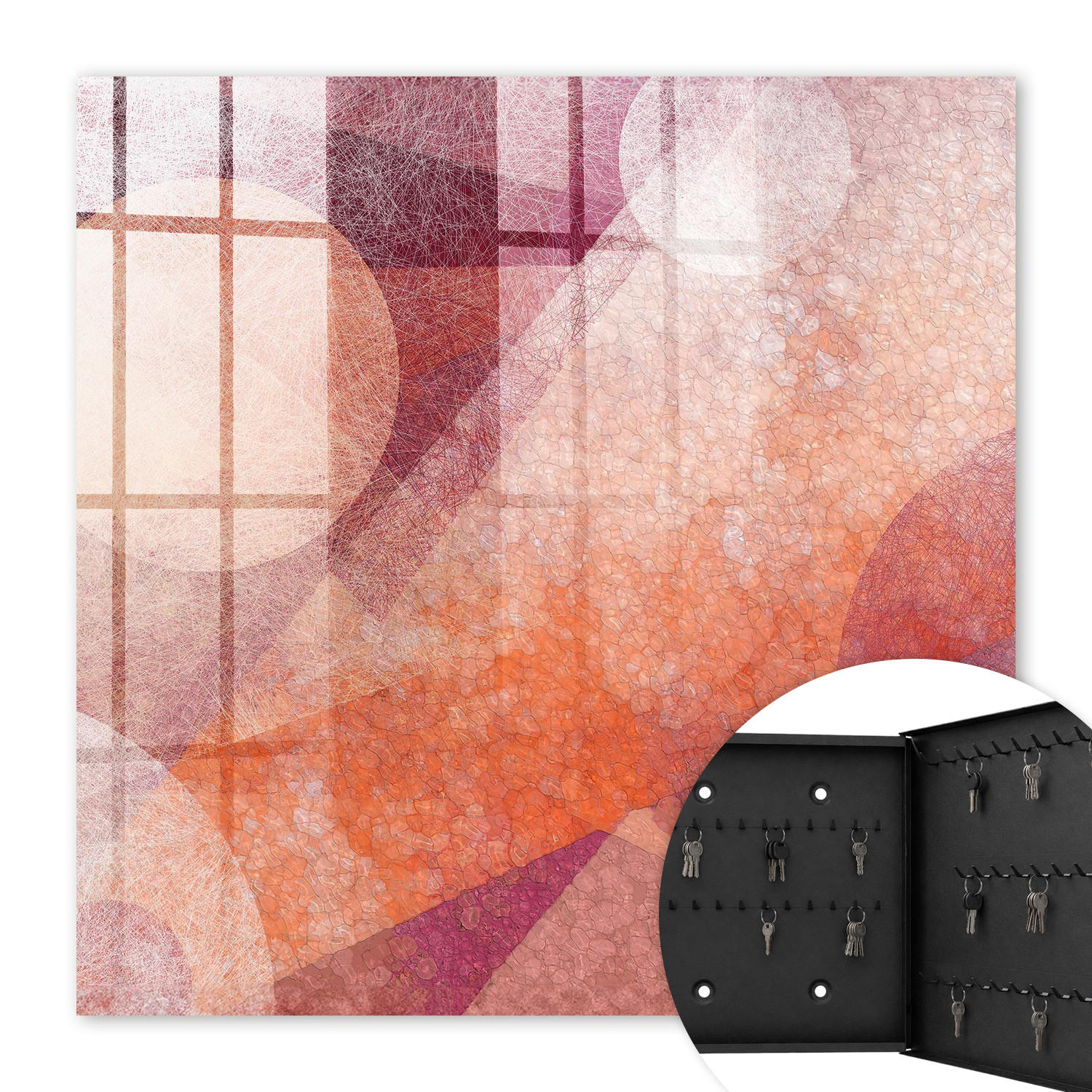 SCHLÜSSELBOX Schwarz 30x30 cm- Türöffnung nach rechts - Die Energie der Abstraktion - Pink, Metall (30/30/5cm) - TULUP