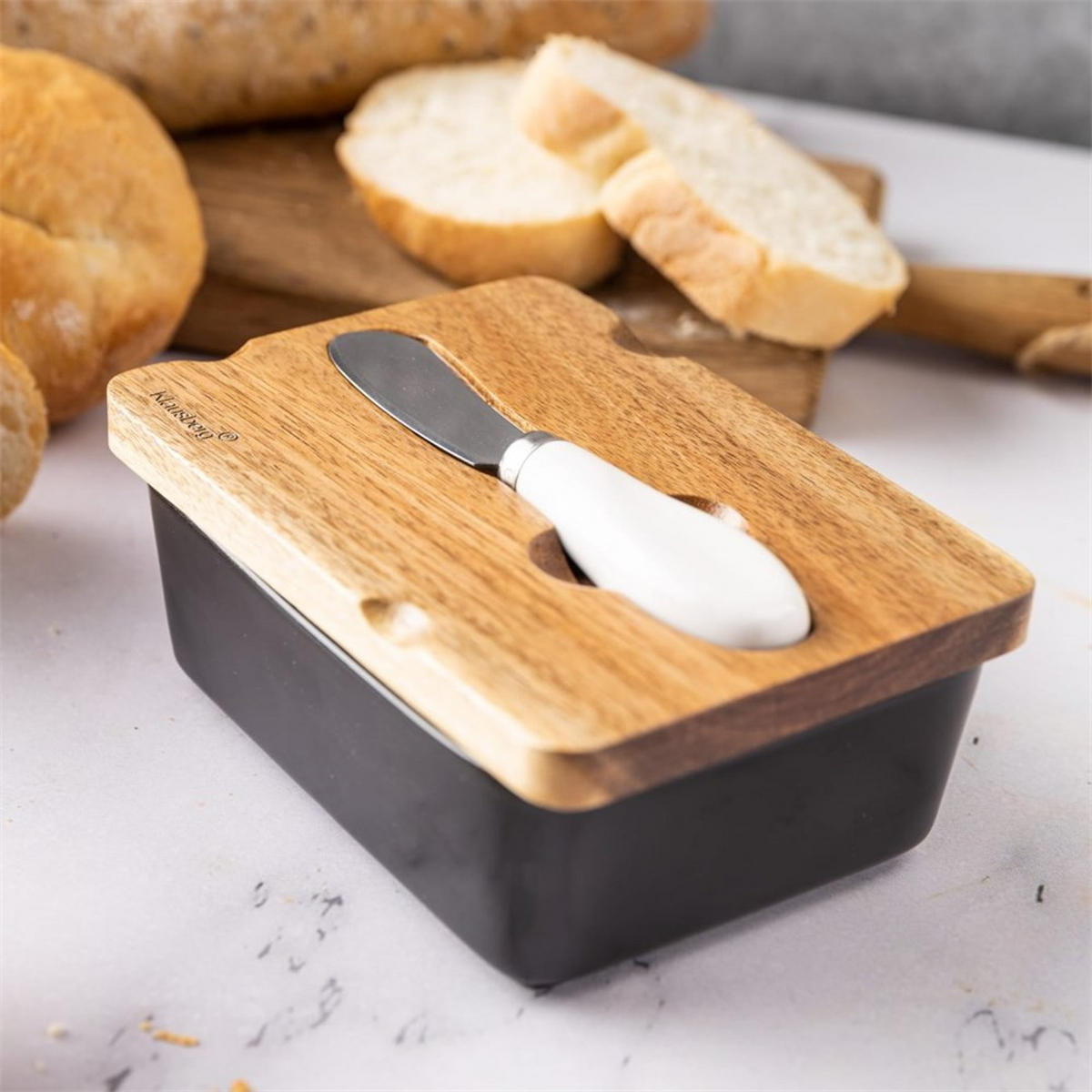 BUTTERDOSE Schwarz 15.5/11/6.5 cm KB7784 - Schwarz, Holz (11/6.5/15.5cm) - Klausberg 