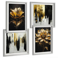 BILDER SET 4er Set - 50x50 cm & 40x60 cm Silberner Rahmen - Stilvolle moderne Blumen - Silberfarben, Kunststoff (50/50cm) - TULUP
